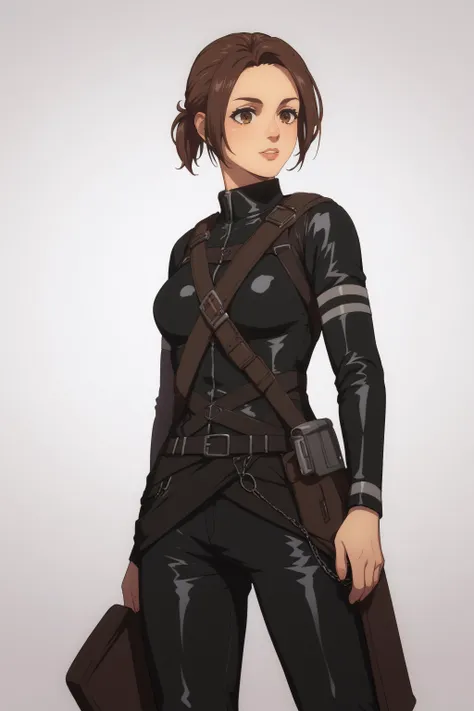 score_9, score_8_up, score_7_up, BREAK source_anime, <lora:Sasha Blouse-PonyXL-lora-Faxtron:0.8> sasha blouse, brown eyes, brown hair, short ponytail, medium breasts, black paradis military uniform, black pants, boots, standing,