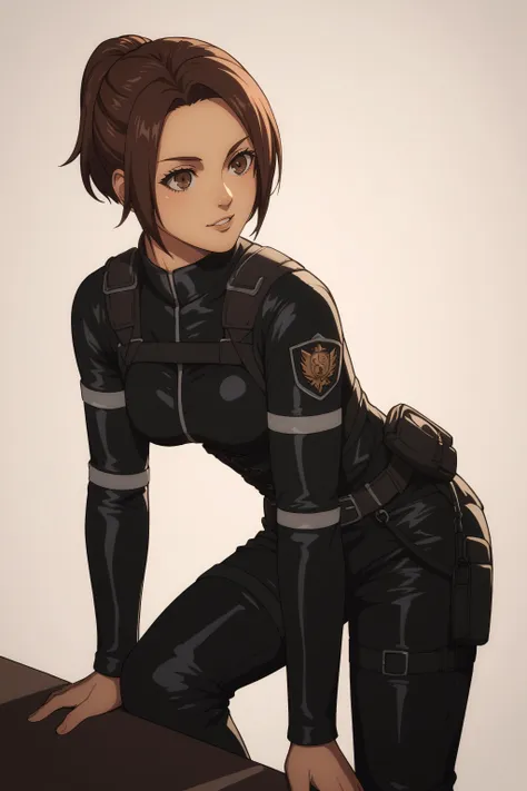 score_9, score_8_up, score_7_up, BREAK source_anime, <lora:Sasha Blouse-PonyXL-lora-Faxtron:0.8> sasha blouse, brown eyes, brown hair, short ponytail, medium breasts, black paradis military uniform, black pants, boots, standing,