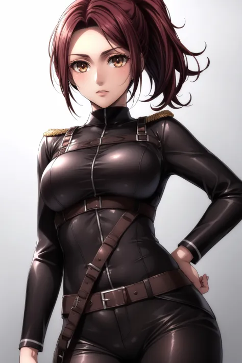 (masterpiece, best quality), <lora:Sasha Braus-lora-Faxtron:0.8> sasha blouse, brown eyes, brown hair, short ponytail, medium breasts, black paradis military uniform, long black sleeves, black pants,
<lora:add_detail:0.8>