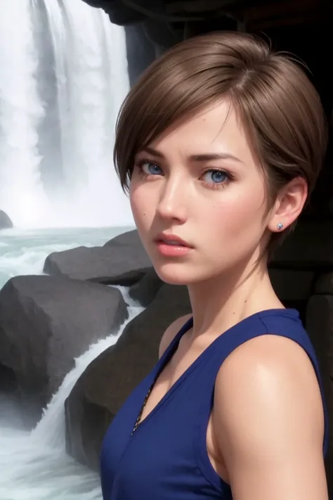 masterpiece, best quality, ultra high res, (photorealistic:1.8), unreal_engine, photograph, realistic_skin_texture, <lora:topaz-military-v1:0.65>, upper body, 1girl, solo, sxtopaz, short hair, brown hair, blue eyes, arm support, Disney land, Niagara Falls