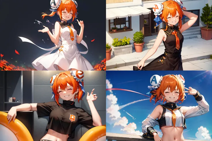 masterpiece, best quality,acgirl, 1girl, solo, one eye closed, smile, orange hair, double bun, grin, hair bun