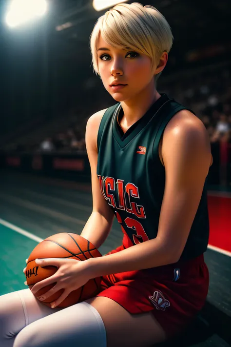 photo of (s4u700:0.99), a woman as a sexy basketball player, ((perfect short hair)), ((bob hair)), ((puckered lips;1.2)),modelshoot style, (extremely detailed CG unity 8k wallpaper), photo of the most beautiful artwork in the world, professional majestic oil painting by Ed Blinkey, Atey Ghailan, Studio Ghibli, by Jeremy Mann, Greg Manchess, Antonio Moro, trending on ArtStation, trending on CGSociety, Intricate, High Detail, Sharp focus, dramatic, photorealistic painting art by midjourney and greg rutkowski, (basketball_uniform:1.2), (basketball shorts:1.2), (sneakers), (on the basketball_court ), (( dribbling_\(basketball\) )), (basketball), ((in a basketball stadium )), (( crowd sitting on the bleachers )), (basketball game), (looking directly at camera:1.3), (detailed pupils:1.3), (modern outfit:1.2), (closeup), dimly lit,   <lora:epiNoiseoffset_v2:1.2>