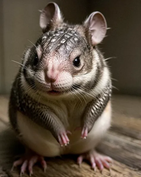 realistic photo of a crocodile hamster hybrid