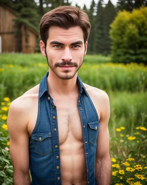 solo mid shot photo of a real life version of a man from Stardew Valley
dark fantasy background, charming smirking
by Daniel Merriam and theCHAMBA ultra realistic highly detailed intricate photorealistic analog style photograph sharp focus on eyes, cinematic lighting