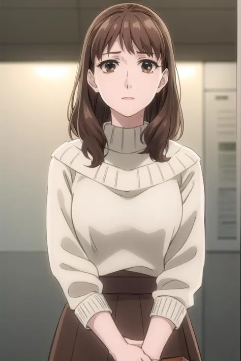 ariematsushima, <lora:arie matsushima s1-lora-nochekaiser:1>,
arie matsushima, long hair, brown hair, (brown eyes:1.5),
BREAK skirt, long sleeves, sweater, makeup, lipstick, long skirt, brown skirt, white sweater,
BREAK indoors, office,
BREAK looking at viewer, (cowboy shot:1.5),
BREAK <lyco:GoodHands-beta2:1>, (masterpiece:1.2), best quality, high resolution, unity 8k wallpaper, (illustration:0.8), (beautiful detailed eyes:1.6), extremely detailed face, perfect lighting, extremely detailed CG, (perfect hands, perfect anatomy),