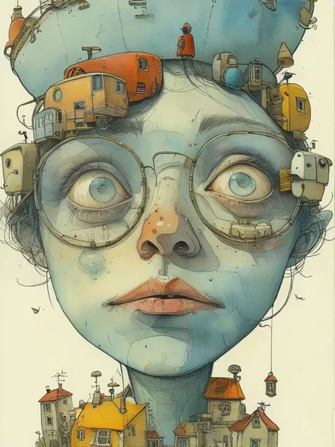 masterpiece,best quality,popsurrealism art,masterpiece,illustration,watercolor,ink,<lora:tbh105-sdxl-dim64:1>,style of Mattias Adolfsson,