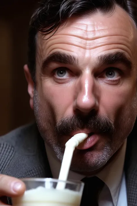picture of Daniel Plainview drinking a milkshake, masterpiece, uhd, hyperrealistic, real life quality, insane details, best quality, (photorealistic:1.4), detailed face, ((photorealistic face)), <lora:DanielDayLewisXL:1>