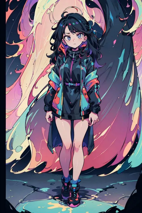 1girl, solo, standing, multicolored hair, wavy hair, full body, crossed ankles, messy room, (detailed face:1.1), outerwear, titian waterfall braid,
(masterpiece,detailed,highres:1.2), <lora:colorful_mix_0.1:0.8>, colorfulmix,