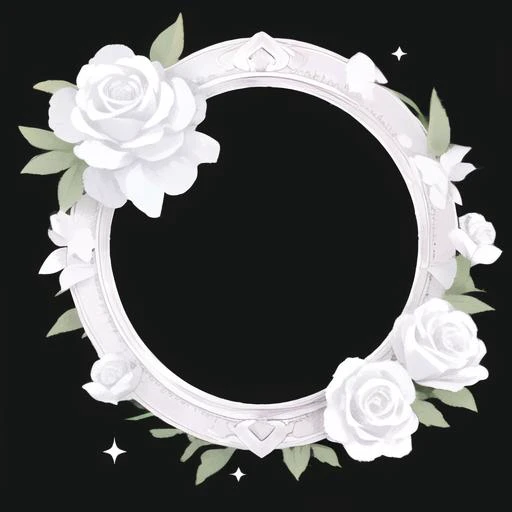 circle avatarframe, black background, rose, flower, sparkle, white flower, white rose <lora:circle_frame_v2:1>,no person