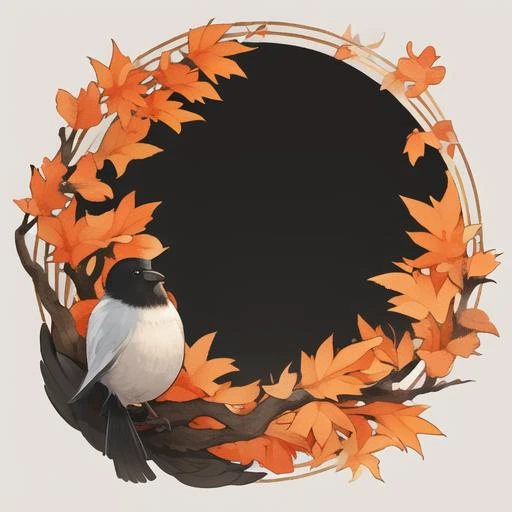 circle avatarframe, black background,bird, animal focus, leaf, full body, flower, branch, autumn leaves <lora:circle_frame_v2:1>,no person