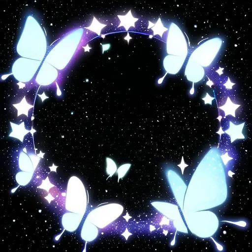 circle avatarframe, black background, bug, butterfly, star \(symbol\), crystal, sparkle, light particles, glowing, silhouette <lora:circle_frame_v2:1>,no person