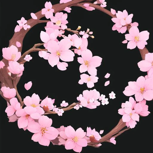 circle avatarframe, black background,sparkle, flower, cherry blossoms, petals, glowing, pink flower <lora:circle_frame_v2:1>,no person