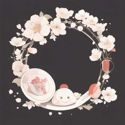 circle avatarframe, black background,food, food focus, flower, plate, petals, cherry blossoms, spoon, rope, white flower <lora:circle_frame_v2:1>,no person