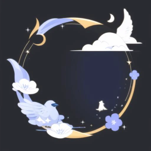 circle avatarframe <lora:circle_frame_v1_5:1>, black background,bird, moon, animal focus, crescent moon, sparkle, cloud, flying, petals, animal, full body, crescent