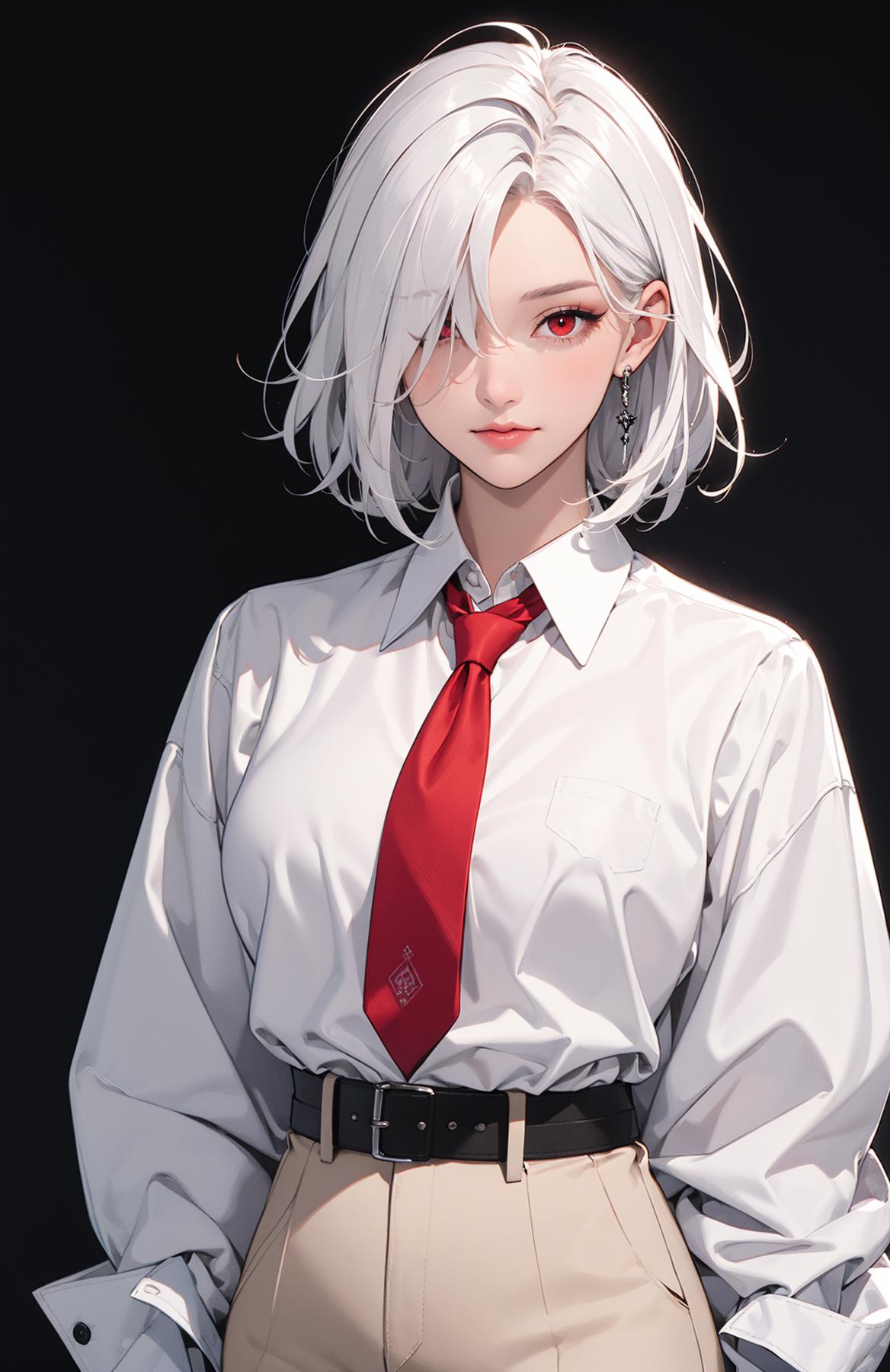 Anime - style image of a woman with white hair and a red tie - SeaArt AI