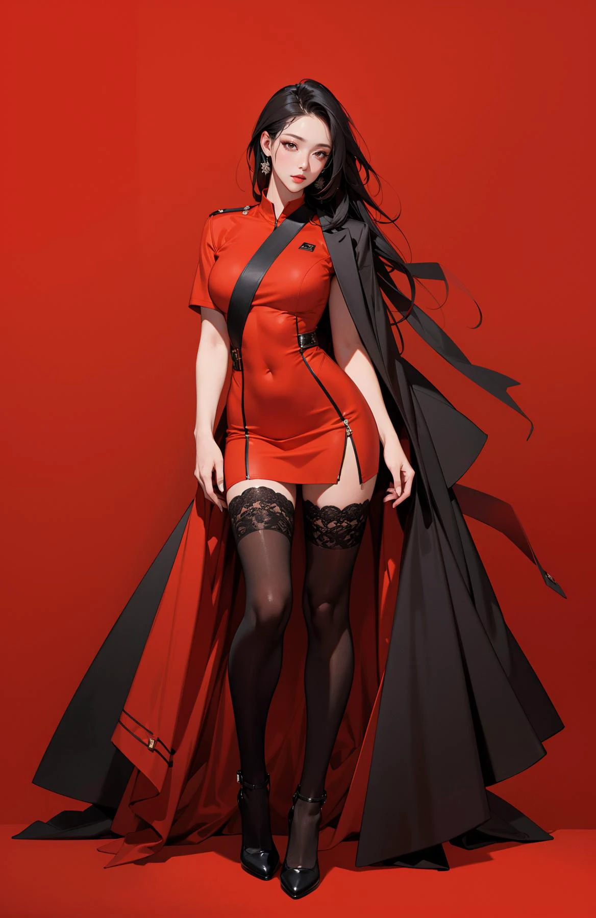 ((masterpiece, high quality, best quality, 8k, wallpaper, detailed, realistic)), 1girl, korean popstar, thighhighs, high heels,black hair, pretty hands, fringe, full body, (simple red background:1.4),
<lora:Add Detail:0>,
<lora:Lgirl Slider:-4> ,
