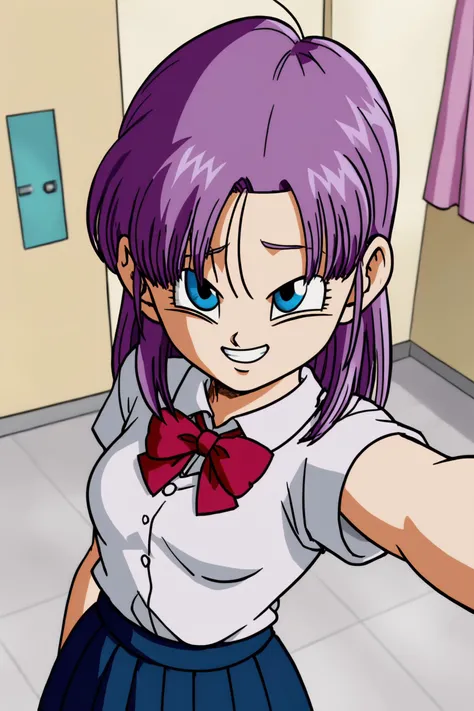 source_anime, score_9, score_8_up, score_7_up, anime screencap,8k, absurd res,
bra \(dragon ball\), 1girl, solo, smile, purple hair, blue eyes, hair down,
selfie, city, sunlight, brown school uniform,
<lora:bra_pony_v1:0.8>