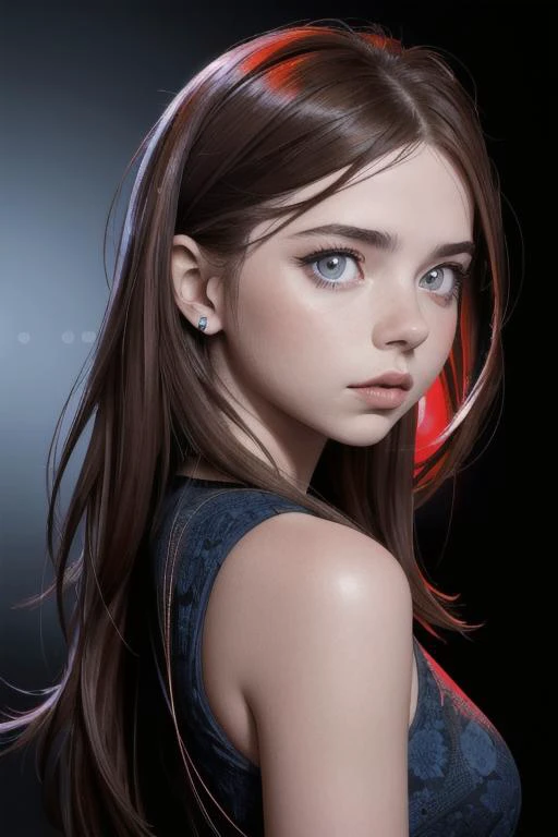 (headshot:1.2) portrait on a (plain dark background:1.2), (headshot:1.2), (face focus:1.1), intricate (beautiful eyes:1.2), (wide open eyes:1.1), Big eyes, clean photo, lighting from behind, (Red lighting from the left:1.3), (Blue lighting from the right:1.3), bokeh, f1.4, 40mm, photorealistic, raw, 8k, textured skin, skin pores, intricate details M4r1n4V1sc0nt1_HM-135