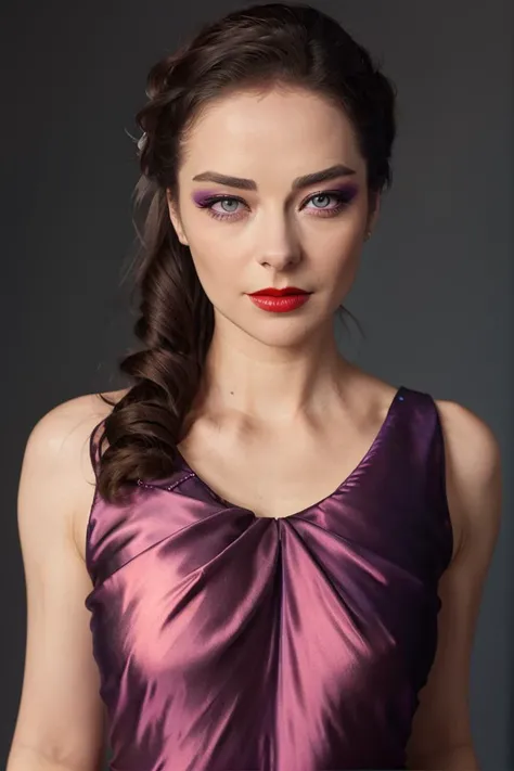 best quality,masterpiece,realistic,HDR,UHD,8K,highres, Marina_Aleksandrova,jewelry crown,jewelry,makeup,red lip,purple eyenbow,blush, eyeshadow, t-shirt,simple background, ,front view
,<lora:Marina_Aleksandrova-000009:1>