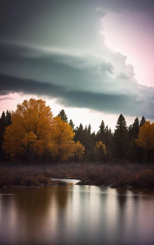 ground level photo within New Mexico Rocky Mountain Range, State Park, [perfect AM lighting conditions with lots of colors in the thunder clouds, sky, and surroundings] with a feeling of splendor and humility [morning after long hard rain with flowing water] [long exposure on wide format bellows camera] [rays of sunshine]  true film high dynamic range with infrared, award winning, legacy artwork, 8k [post-processing: adjust curves to "S", unsharp mask .25, dodge and burn, edge vignette]