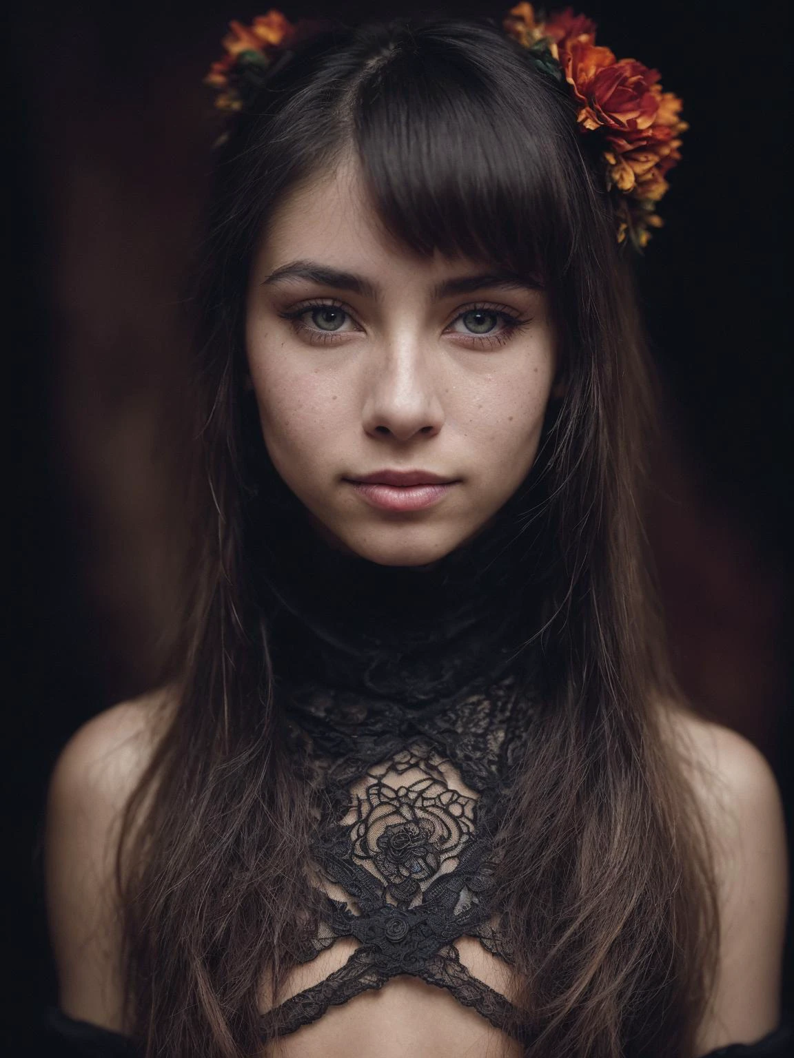 backside photo photograph closeup close up body portrait of a Iranian pale girl (blaze orange long Blunt Cut Haircut), (posing outside amidst an intricate Grand Canyon shore outside QUITO:1.1), crowded street with cafes in the distance, cold dark sunset at dusk, flare, orange red glow, (rim light:1.1), (wearing Terry cloth Clay victorian collar ornate lace and long gloves:1.1) stockings, (little chest), (embarrassed covering), (focus on the eyes), angelic, beautiful face, (cute smile), (harsh light on skin:1.2), (hard shadows, dark theme, unlit, dim lighting, deep contrast:1.1), (Sebastio Salgado portrait photography), Rainbow spectrum aesthetic <lora:LowRA:0.67> dark theme, (skin imperfections, freckled:0.4)