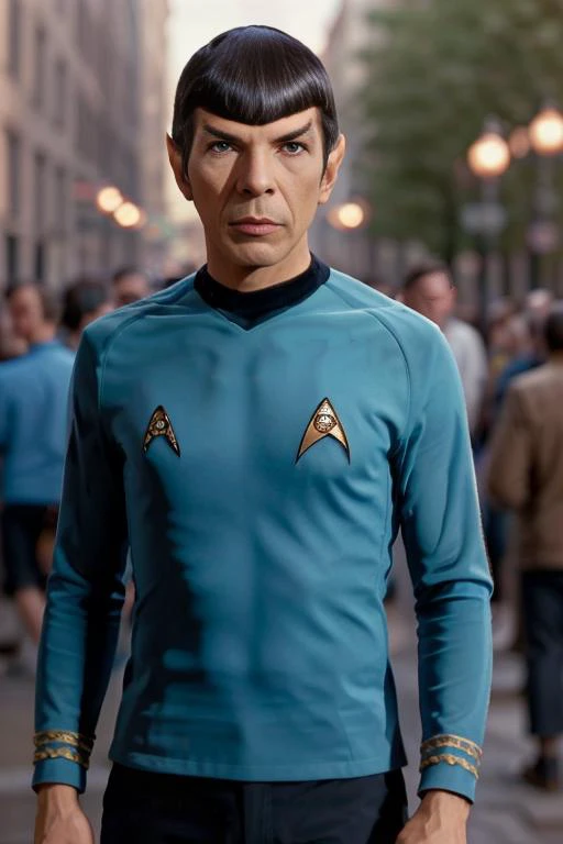 portrait of Spock, (dancing:1.2) in the streets, bokeh background, simple background, (highly detailed skin:1.0), (masterpiece:1.2) (photorealistic:1.2) (bokeh) (best quality) (intricate details) (8k) (HDR) (analog film) (canon d5) (cinematic lighting) (sharp focus), <lora:Spock:0.7>