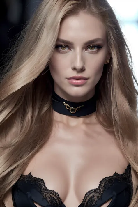 a wide shot photography portrait of a hunky woman with very long loose styled golden hair, anxious, she is posing along a fashion (runway:1.2),  heavy makeup, lipstick, mascara, she is wearing Jeanne Lanvin front-tie bra with a plunging neckline
glamour  model, textured skin, skin pores, (moles:0.7), (imperfect skin, goosebumps:0.9), flawless face,   , <lora:xLowra2:0.55>, <lora:xEpi:1.5>
