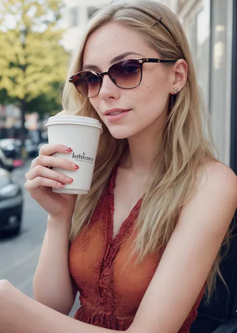 a portrait of a gorgeous woman, she has very long straight blonde hair, she is wearing heavy makeup, she has long eyelashes, sunglasses in her hair, she is wearing a cute summer dress
she is sitting at an outside cafe, she is holding a cup of coffee, she looks happy
fashion model, metart, playboy, instagram, reddit, (vivid colors:1.1), (ring light:0.8), DoF bokeh, DSLR photography, 8k, 20 megapixel, glamour shoot, contrast, (textured skin:1.1), skin pores, (light freckles:1.2), imperfect skin, (goosebumps:1.1), hasselblad, 45 degree, hard light, gigapixel, flawless face