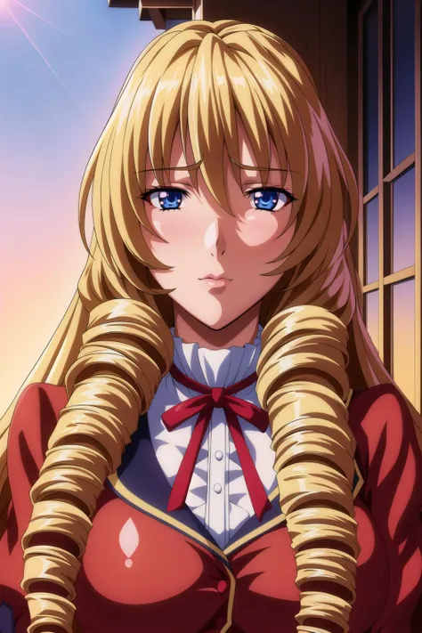 Simple White Background,
ribbon tie,pantyhose, red school uniform,red dress,long_sleeves,red Shirt,
<lora:Himeno_Ryuguuji_Gakuen_Saimin_Reido-KK77-V2:0.7>,
blonde hair,very long hair, drill hair,twin_drills,blue_eyes,
<lora:Oda_Non_Style-KK77-V2:0.3>,<lora:more_details:0.1>,
1 girl, 20yo,Young female,Beautiful Finger,Beautiful long legs,Beautiful body,Beautiful Nose,Beautiful character design, perfect eyes, perfect face,expressive eyes,perfect balance,
looking at viewer,(Focus on her face),closed mouth, (innocent_big_eyes:1.0),(Light_Smile:0.3),
official art,extremely detailed CG unity 8k wallpaper, perfect lighting,Colorful, Bright_Front_face_Lighting,White skin,
(masterpiece:1.0),(best_quality:1.0), ultra high res,4K,ultra-detailed,
photography, 8K, HDR, highres, absurdres:1.2, Kodak portra 400, film grain, blurry background, bokeh:1.2, lens flare, (vibrant_color:1.2),professional photograph,
(Beautiful,large_Breasts:1.4), (beautiful_face:1.5),(narrow_waist),