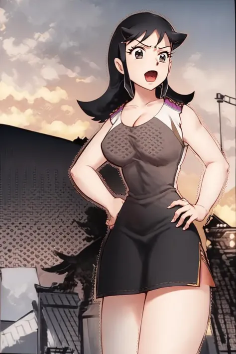 best quality,masterpiece,from_below,looking_at_viewer,looking_down,Master piece,extremely detailed CG unity 8k,cinemic lighting,
yirong, 1girl, solo, hands on hips, breasts, twintails, cleavage, long skirt, medium breasts, skirt, open mouth, dress, long hair,mature female,
cowboy shot,from below,from front,looking at viewer,shamare,jumping,dynamic pose,looking_at_viewer, huge_breasts, huge ass,curvy,thick thighs,
<lora:dim32Nai20_yirong_768-000006:1>