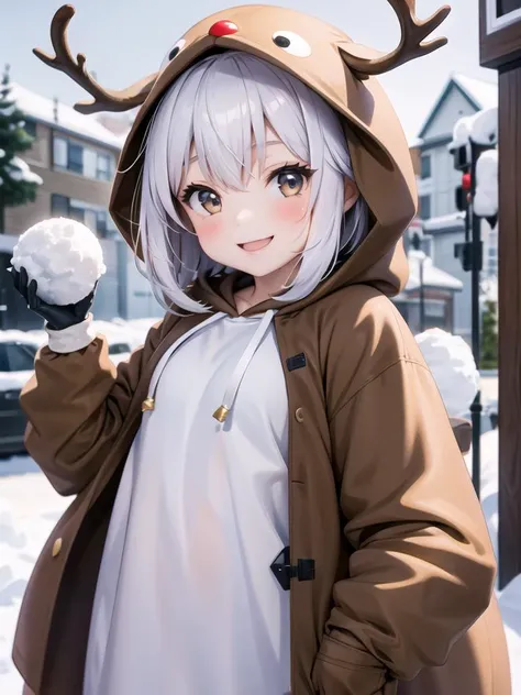 1 ***********, reindeer costume, hood up, smile, upper body, throw a snowball, gloves
<lora:reindeer-outfit-richy-v1:1>