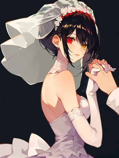 score_9,score_8_up,score_7_up,source_anime,1girl,solo,<lora:Pony-人ç©-约æ-æ¶å´çä¸ï¼ChameleonAIï¼:1>,KurumiBase,clock eyes,red eye,yellow eye,heterochromia,black hair,bridal veil,wedding dress,elbow gloves,
<lora:artist_style:1>,portrait,black background,holding hands,breasts