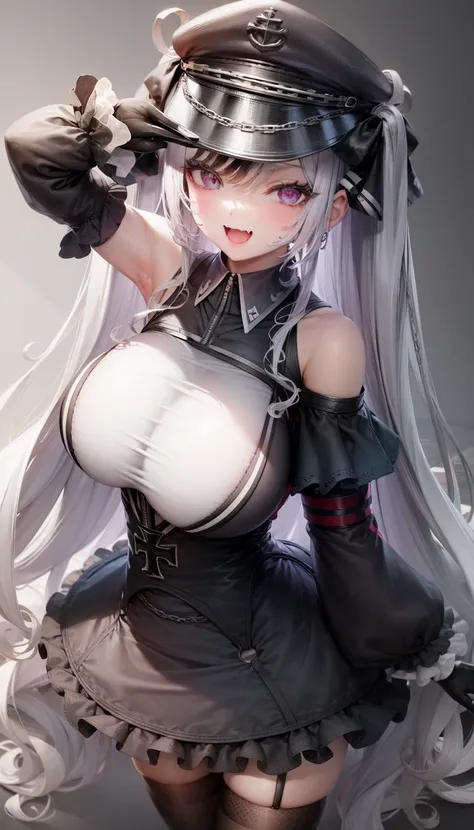 (default_outfit:1.3),dress, elbe, 1girl, blush,gradient, gradient_background, grey_background, looking_at_viewer, open_mouth, smile, solo,