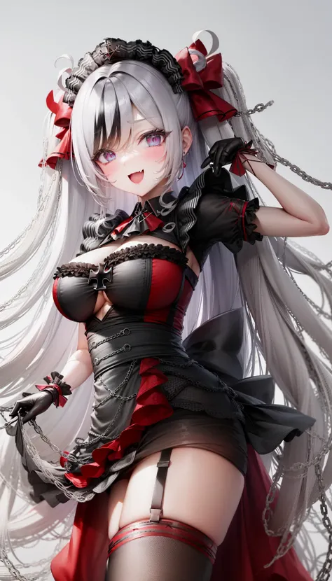 (maid:1.3),dress, elbe, 1girl, blush,gradient, gradient_background, grey_background, looking_at_viewer, open_mouth, smile, solo,