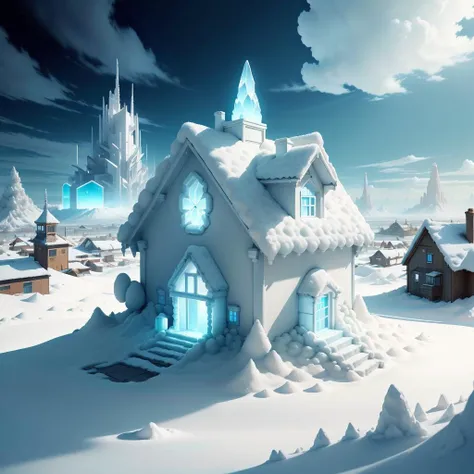 <lora:SaltTech-20:0.8>, salttech , scifi, glowing, inner glow, pure ,crystalline,
house on a hill, blue sky, clouds
