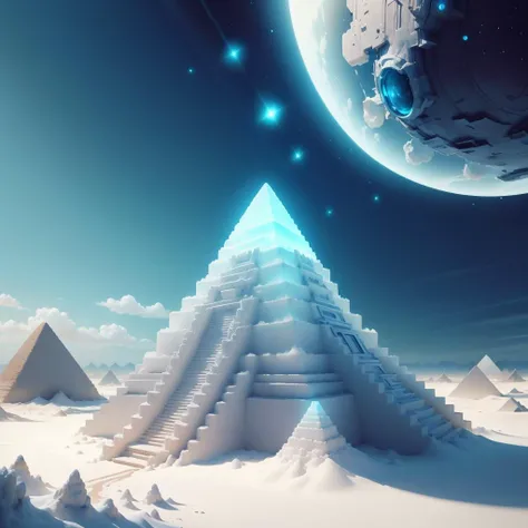 <lora:SaltTech-20:0.8>, salttech , scifi, glowing, inner glow, pure ,crystalline,
desert, pyramid \(structure\),blue sky,