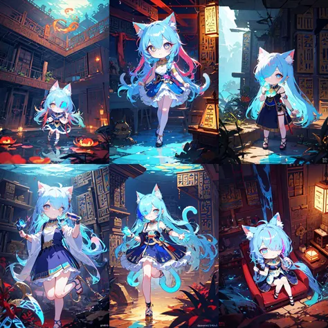 (chibi:1.4), (otherworldly, otherworldly atmosphere, otherworldly appearance), highly insanely detailed, masterpiece, top quality, best quality, highres, 4k, 8k, RAW photo, 
((ancient egyptian theme:1.2)), Hong Kong structure, building, structure, taiwan, korean, 
swirling energy, 
tentacle, 
(underwater), 
reflection, reflective floor, 
abandoned building, overgrown with vegetation, [volumetric fog], cinematic lighting, colorful, colourful, 
(long_hair, long hair, random colors hair, glowing hair, hair over one eye, long messy hair), 
(eyelashes, eyeliner, eyeshadow, eyelashes, long eyelashes), 
collar, earrings, jewelry, necklace, armlet, 
high-heels, 
nsfw, 
cleavage, perfect female body, makeup, 
action pose, 
drunk, biting, 
dawn, 
1girl, chibi, , cat_ears, cat_tail, arona \(blue archive\), cute, 
<lora:SoCute_v2.0:0.8>, (fantasy world)