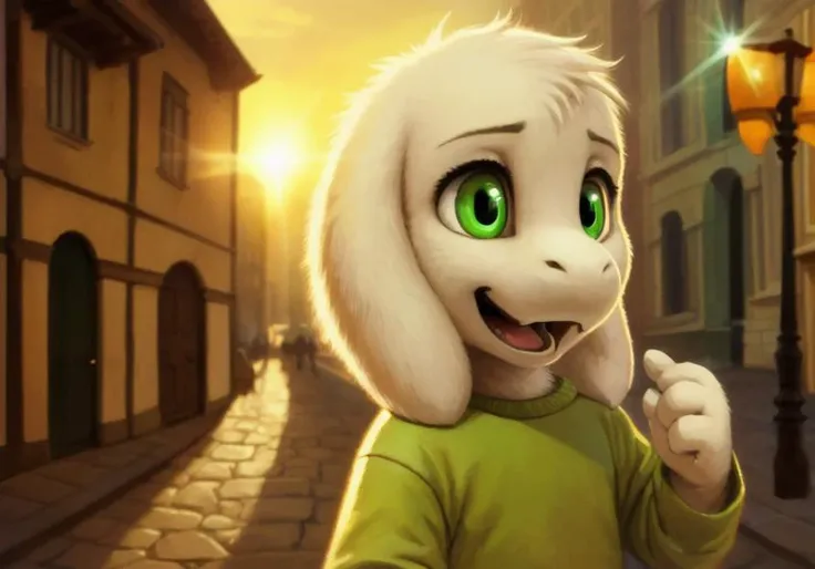1boy,(( <lora:asriel-30:0.3>, <lora:asriel-20:0.2>, <lora:storyshiftAsriel_10:0.2>)), (fluffy), solo, kid, child, (green t-shirt in yellow stripes, brown pants), (best quality, ultra-detailed, best illustration, masterpiece, high res, professional artwork, famous artwork), realistic paint, (insane detailed eyes, green shine eyes), white fur, detailed realistic painting, male, (detailed white fur), asriel, portrait, detailed hands, shaded, four fingers, insane details, looking forward, cartoon, cute, ((full height)), city, street, driving a car, open mouth, happy, holding a camera, closeup portrait of a strikingly beautiful medieval princess in a medieval street, (((backlighting))), realistic, masterpiece, highest quality, puddle, lens flare, shade, ((bloom)), (chromatic aberration), digital painting, shallow depth of field, Giorgio Cavallon