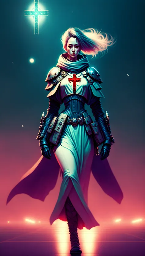 photo, BREAK
an attractive woman [gunslinger:bountyhunter:0.4] utility belt BREAK
(CyberRonin style a woman in a [french cuirass|space suit standing] in front of a colorful background:0.3) BREAK
(NecroChurch style, a large cross sitting in the middle of a dark room:0.9) BREAK
detailed background energy lightning <lyco:DesuZenkaiV21beta2-lyco:1>