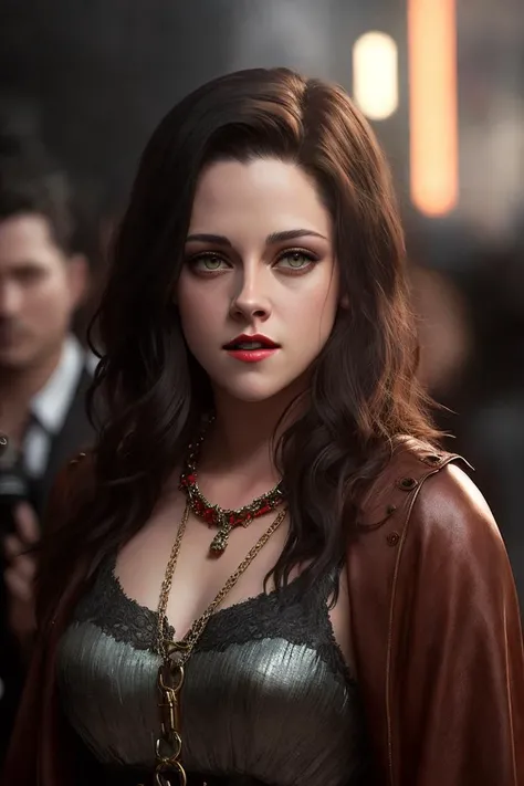 photo of (kr1st3nst:0.99), a black haired woman as a movie star, modelshoot style, (extremely detailed CG unity 8k wallpaper), photo of the most beautiful artwork in the world, professional majestic oil painting by Ed Blinkey, Atey Ghailan, Studio Ghibli, by Jeremy Mann, Greg Manchess, Antonio Moro, trending on ArtStation, trending on CGSociety, Intricate, High Detail, Sharp focus, dramatic, photorealistic painting art by midjourney and greg rutkowski, (waist chain), ((comicon event)), ((standing on the red carpet)), ((paparazzi in the background)), (looking at viewer), (detailed pupils:1.3), (modern outfit:1.2), (closeup), (red lips), (eye shadow)