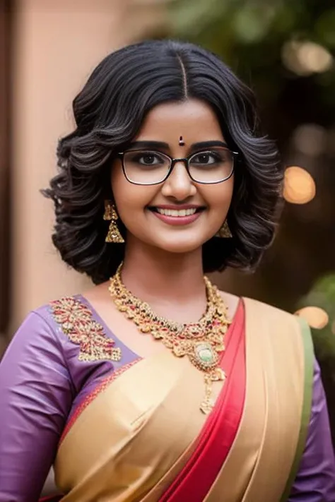 (8k),best quality, (photorealistic,realistic:1.2), 1women anupama <lora:anupama_model-000049:0.85> , solo, detailed face, standing,black hair,(hair ornament:1.35), (looking at viewer:1.5),short hair, black eyes, bangs, lips, glasses
