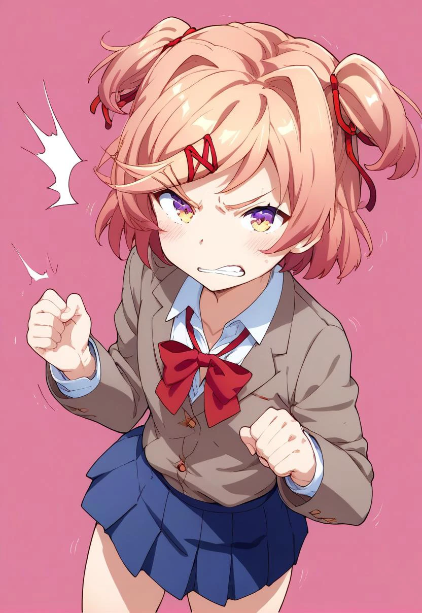 score_9, score_8_up, score_7_up, score_6_up, score_5_up, score_4_up, 1girl, source_anime, source_cartoon, BREAK line art, smooth lines, flat color, flat chest, natsuki_\(doki_doki_literature_club\), pink medium length hair, tsundere, motion lines, fist punch, japanese school uniform,
, vivid colors, digital art <lora:Expressive_H:1> <lora:MeMaXL_V2:0.87> official art