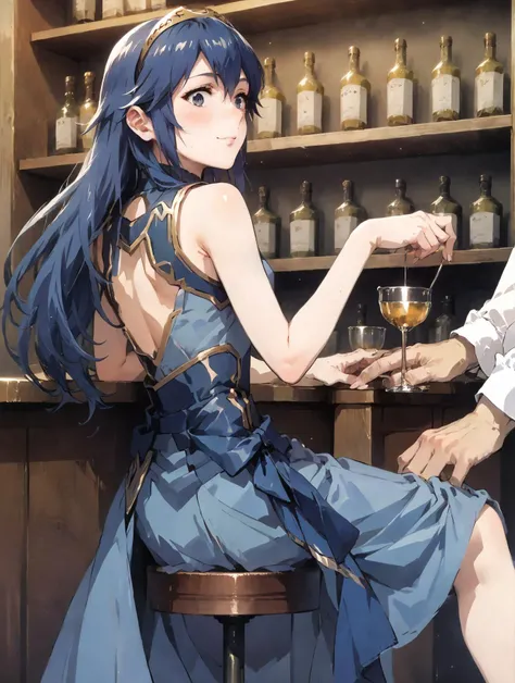 (score_9,score_8_up,score_7_up,score_6_up),concept art,high res,source anime,super fine illustration,detailed lines,<lora:MeMaXL_V3:0.8>,
1girl,lucina,<lora:lucina-xl-nvwls-v1:1>,(detailed face:1.4),delicate face,Dainty facial structure,detailed eyes,big pupiles,big eyes,beautiful face,(milf:0.3),(deep blue hair:1.3),(long hair),teenager,18yo,defLucy, tiara, (beautiful frilled dress:0.7),blue dress,
smaller head,extremely detailed nose,beautiful nose,blush,half-closed eyes,
beautiful detailed face,(small breasts:0.3),resit,surprised, look back,faint smile,sitting on a bar stool,
BREAK
bar,low light,darkness,deep shadow,shadows,spot light,moody light,
perfect anatomy,
dynamic angle,uncensored,dynamic pose,w4t3rc0l0ur,<lora:add-detail-xl:1.4> ,<lora:aesthetic_anime_v1s:1>,<lora:DetailedEyes_V3:0.8>, <lora:w4t3rc0l0urXLP:0.4>,<lora:1dkXLP:0.25>, <lora:Yutaka Izubuchi_XL_PONY:0.9>
