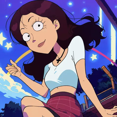 score_9, score_8_up, score_7_up, tr1c14l4,1girl,long hair,cross necklace,white top, red skirt,looking at viewer, <lora:tr1c14l4:1> <lora:MeMaXL_V3:1> outdoors, detailed, stars, night, clouds