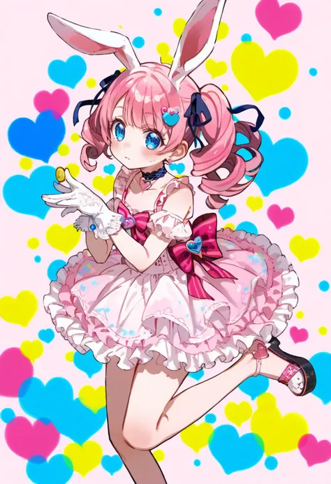 score_9, score_8_up, score_7_up, score_6_up, score_5_up, score_4_up, 1girl, pink hair, long curls, blue eyes, bunny ears, heart-shaped hairpin, ribbon choker, frilly dress, lace gloves, platform shoes, pastel colors, streaming setup, cheerful, bubbly
<lora:MeMaXL_V3:0.7> <lora:Worldly_XL:0.7> <lora:raita_xl:0.4>