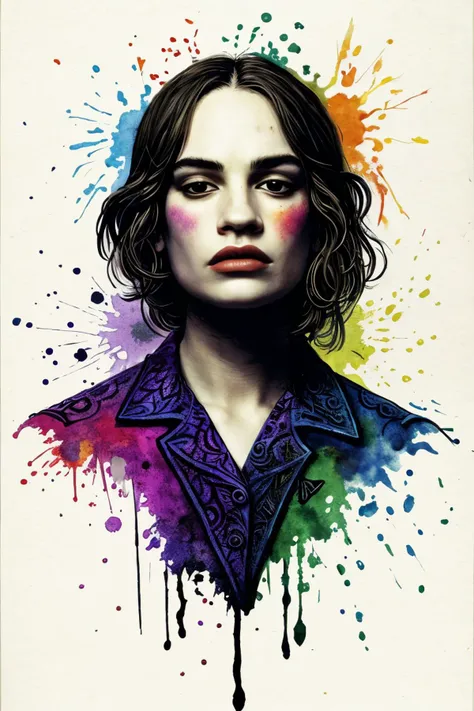 (style of Odd Nerdrum:1.15), <lora:sd15_LilyJames_locon_64_v1-000016:1> LilyJames, ink splash, colorful, zentangle