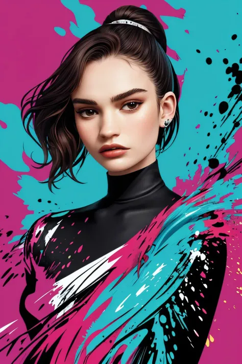(vexel style, sharp, clean, vector-based, highly detailed:1.15), <lora:sd15_LilyJames_locon_64_v1-000016:1> LilyJames, ink splash, colorful,