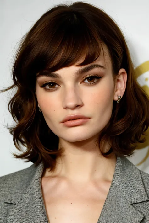 (style of William Morris:1.15), <lora:sd15_LilyJames_locon_64_v1-000016:1> LilyJames, focus on eyes, close up on face, pouting, palecowhide color hair styled as curly shag hair, vignette