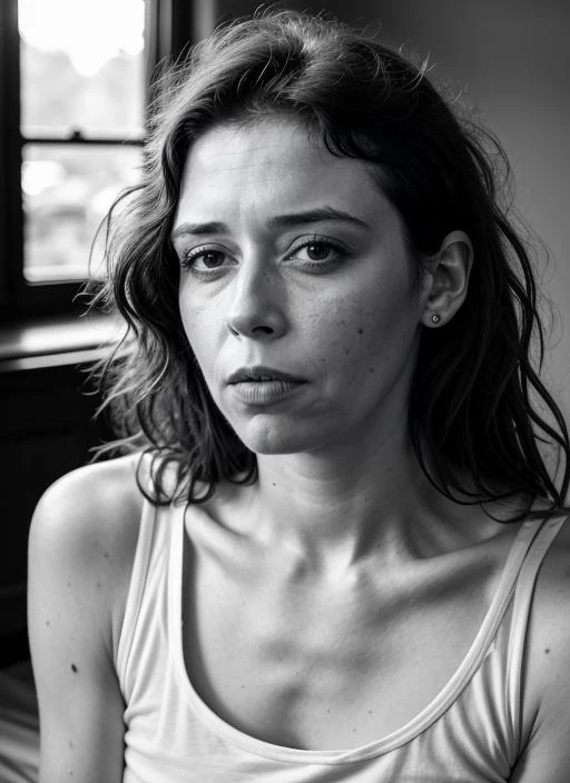 RAW portrait photo of beautiful young sks woman, tanktop, natural lighting, by Imogen Cunningham, detailed face, UHD, absurdres, epic scene composition, 
cinematic look, Fujifilm XT3, dslr, high quality, film grain 
 <lora:lora-small-natasha-lyonne-v1:1>