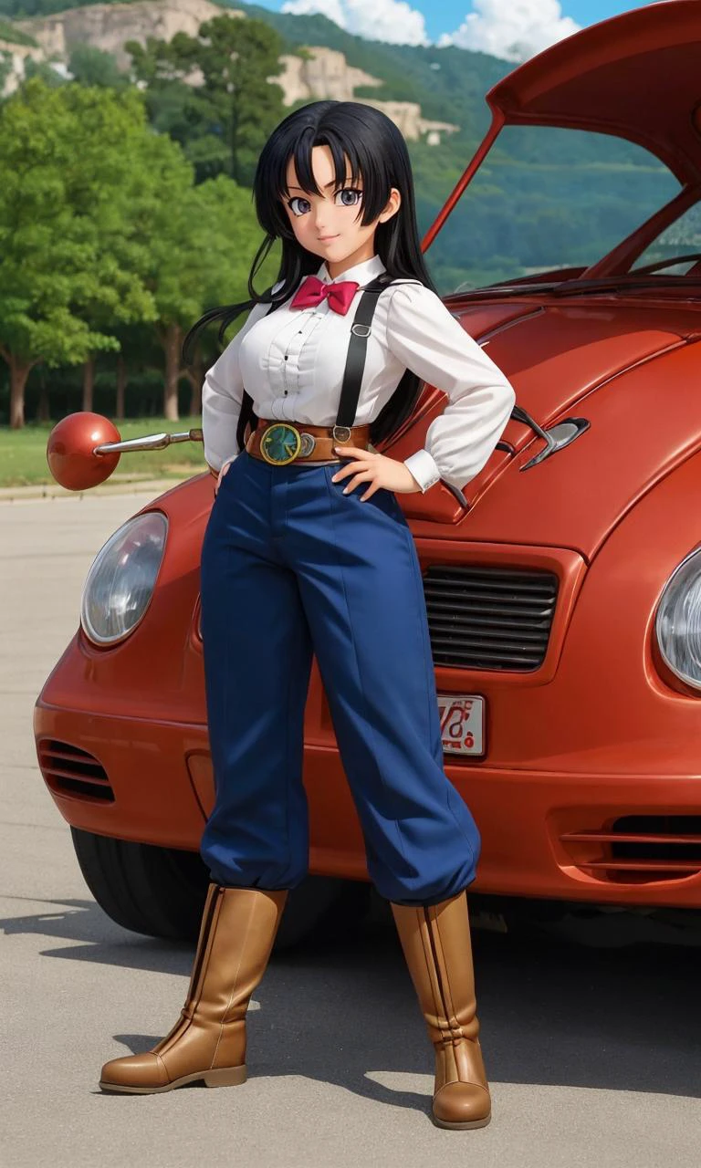 akirat2024, 1girl, black hair, steampunk, mechanic, manga, 2d, anime, vibrant colors, sci-fi